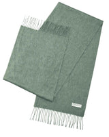Mongolian wool scarf in green with fringes.