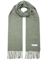 Green Mongolian Wool Scarf with Fringes - 190 x 32 cm