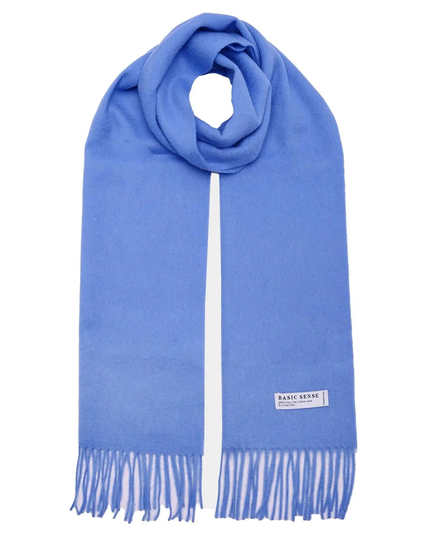 Blue Mongolian Wool Scarf with White Stripe - Warm, Soft, Unisex