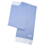 Light blue Mongolian wool scarf with white fringe, soft unisex accessory 190x32 cm