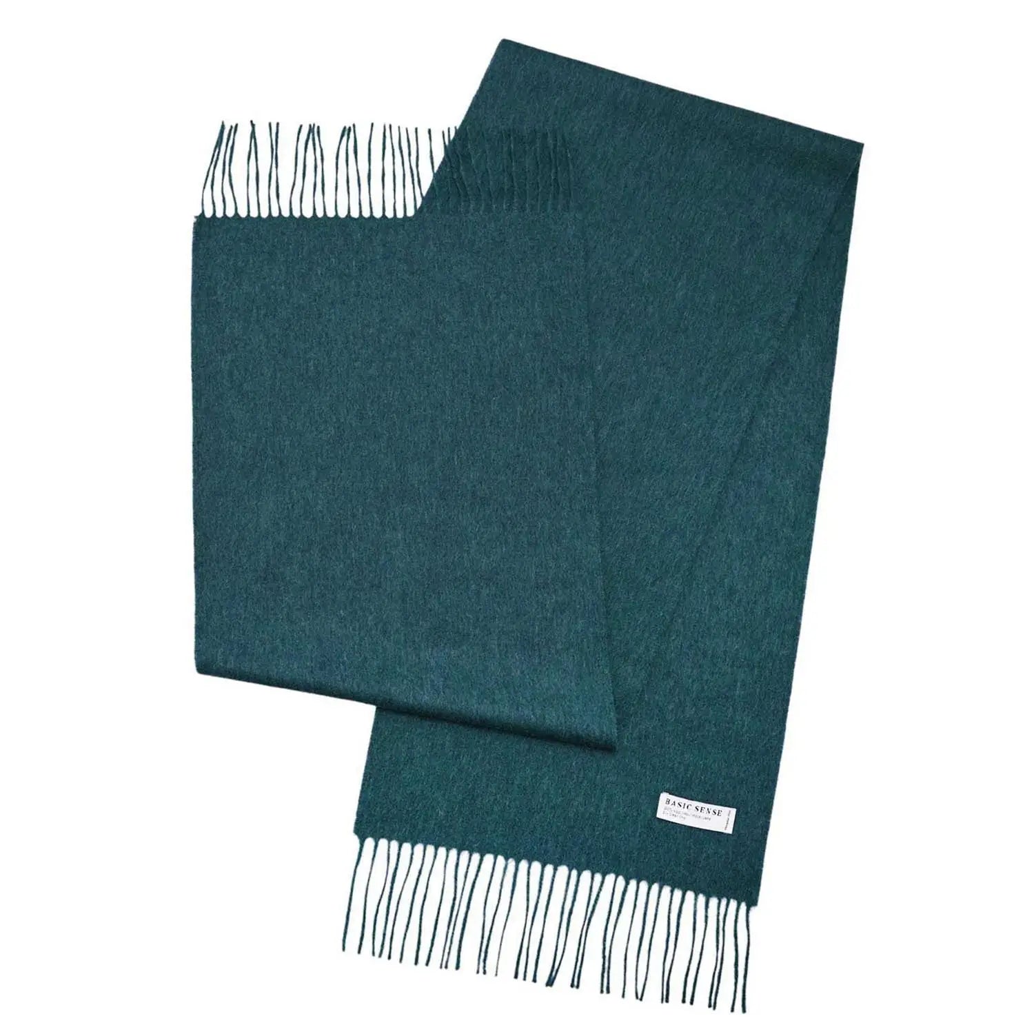 Teal Mongolian wool scarf with fringed ends, warm and soft, unisex design