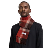 Red and brown plaid Mongolian Wool Scottish Tartan Check Scarf with fringe around neck