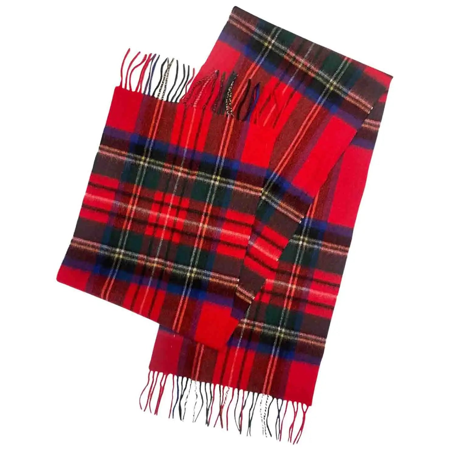 Red Tartan Plaid Scarf with Fringed Ends made of Mongolian Wool Scottish Tartan