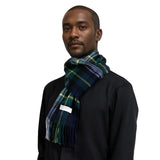 Mongolian Wool Scottish Tartan Check Scarf with Blue, Green, and White Stripes