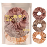 Mulberry silk hair scrunchies set on white background