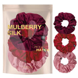 Mulberry silk hair scrunchies with logo pack of three