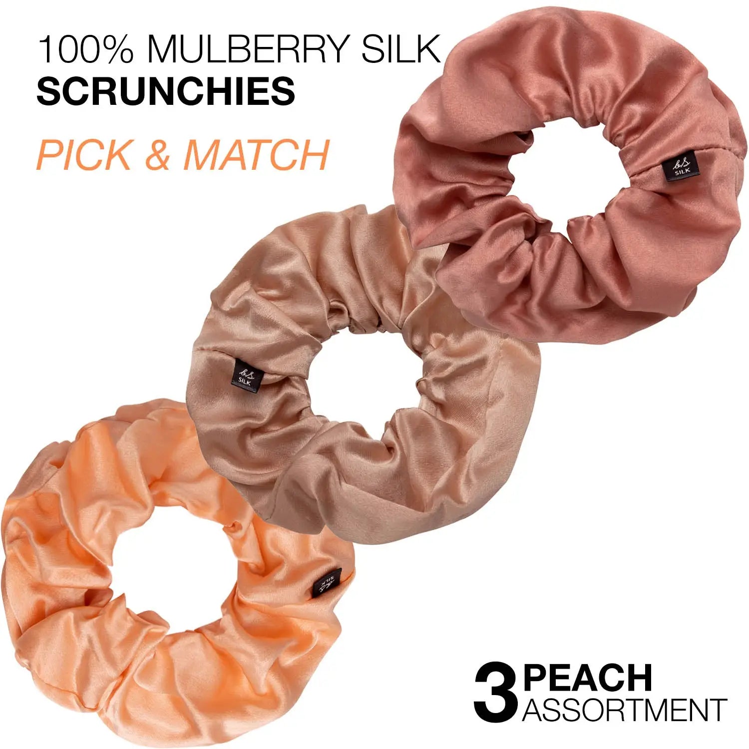 Mulberry silk hair scrunchies in pink and peach color set