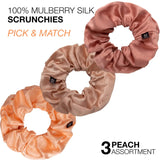 Mulberry silk hair scrunchies in pink and peach color set