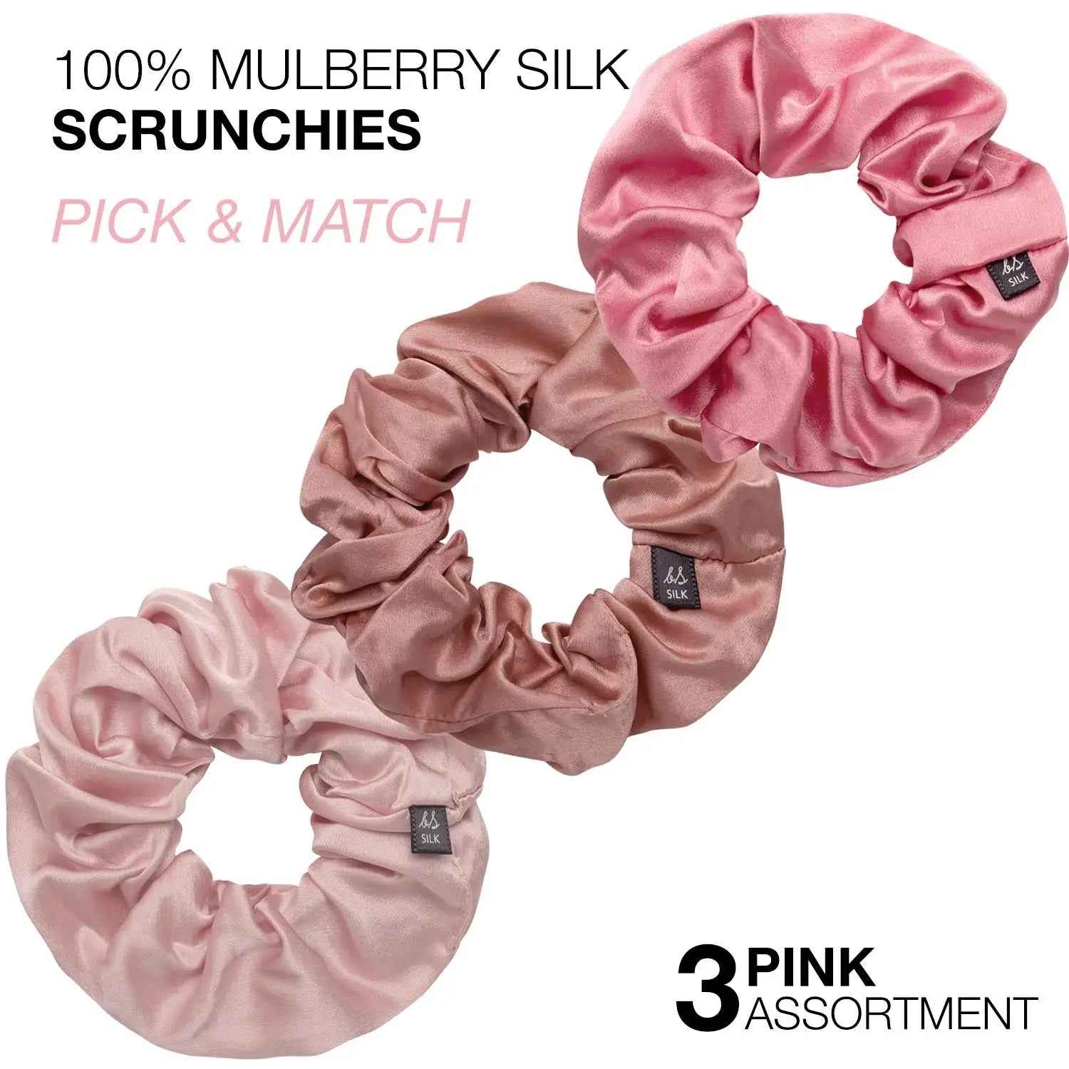 Mulberry Silk Hair Scrunchies: Large 3-Piece Set with Black Label