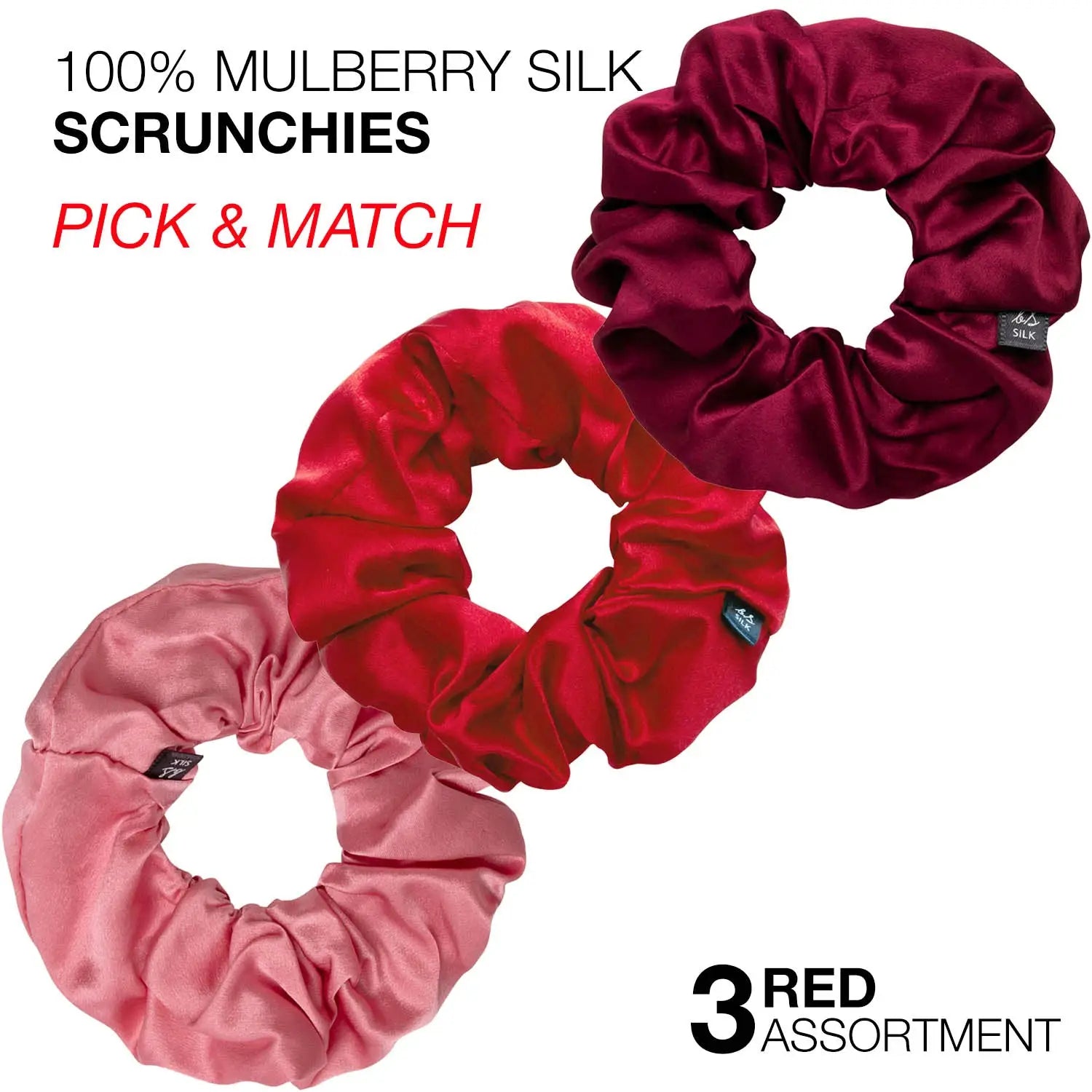 Mulberry Silk Hair Scrunchies in Pink and Red