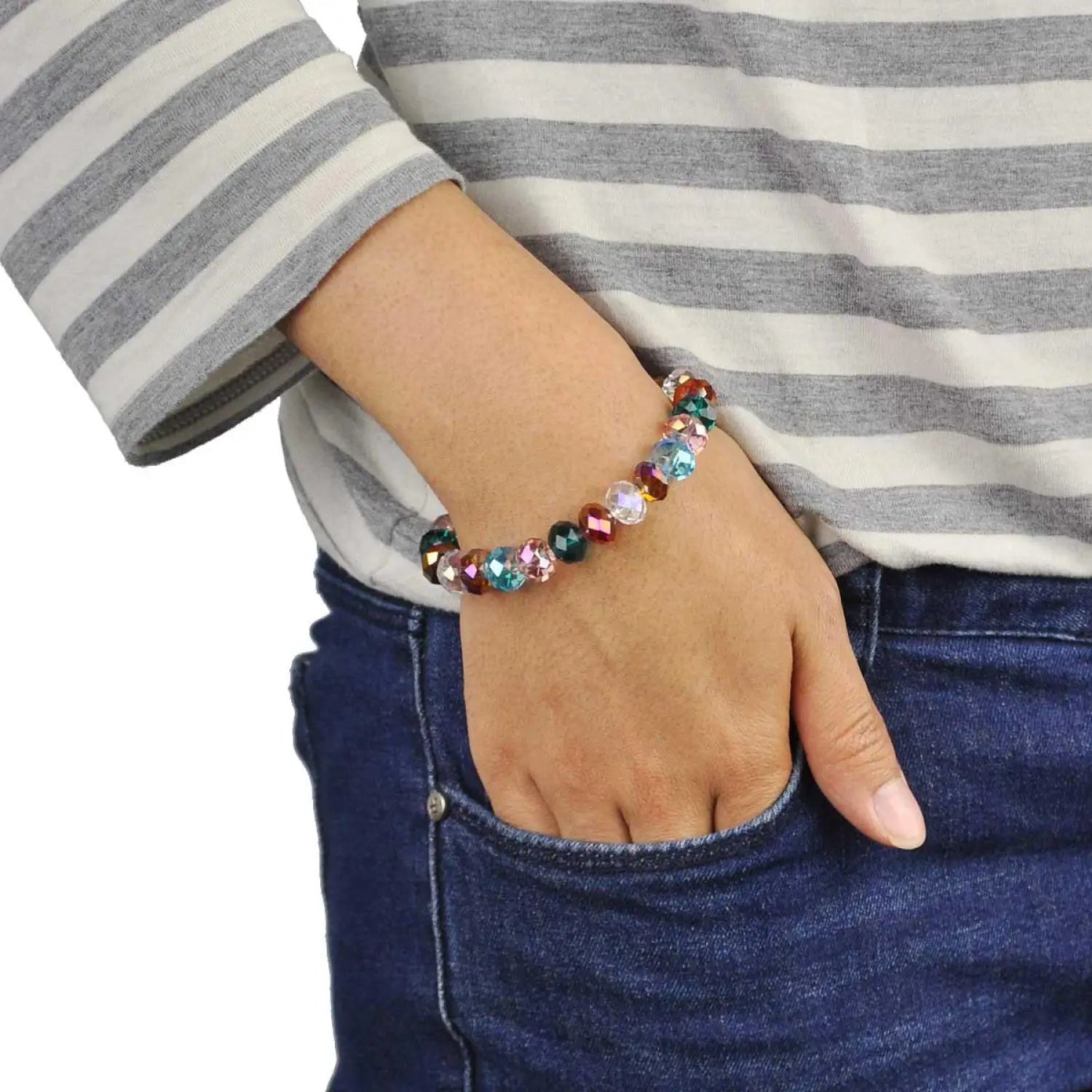 Colorful beads stretchy bracelet with metallic beads - Girls’ wristband jewellery