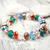 Rainbow crystal bead stretchy bracelet with metallic beads
