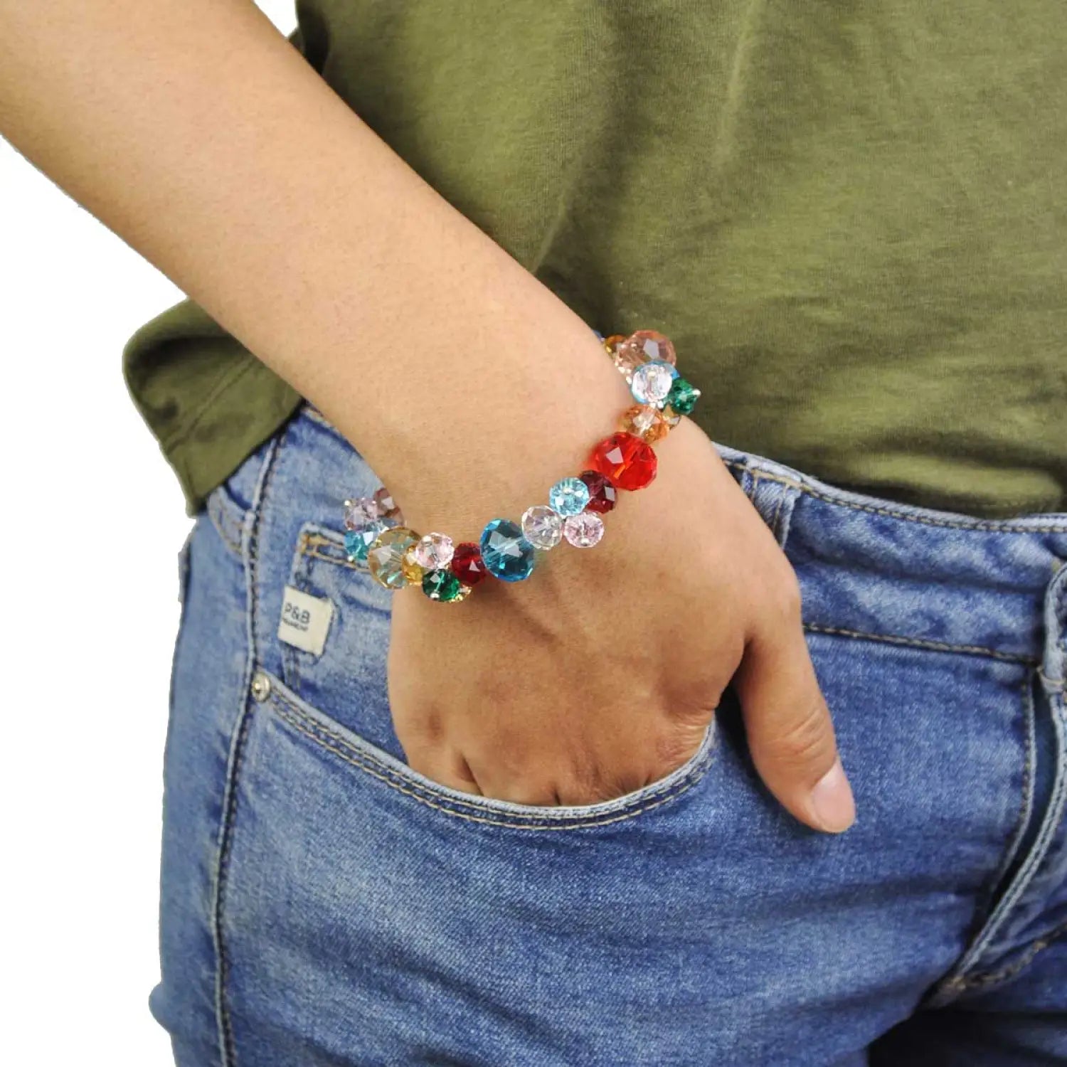 Colorful candy pastel bracelet with rhinestone beads