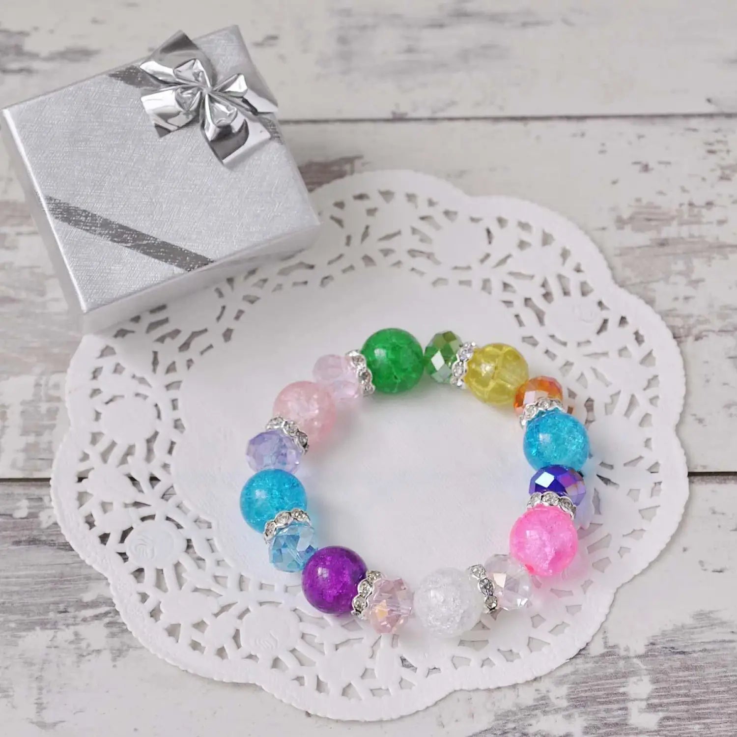 Beautiful Multi-Coloured Candy Pastel Bracelet with Rhinestone Beads