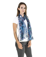 Woman wearing blue and white chiffon scarf from Multicoloured Animal Print collection