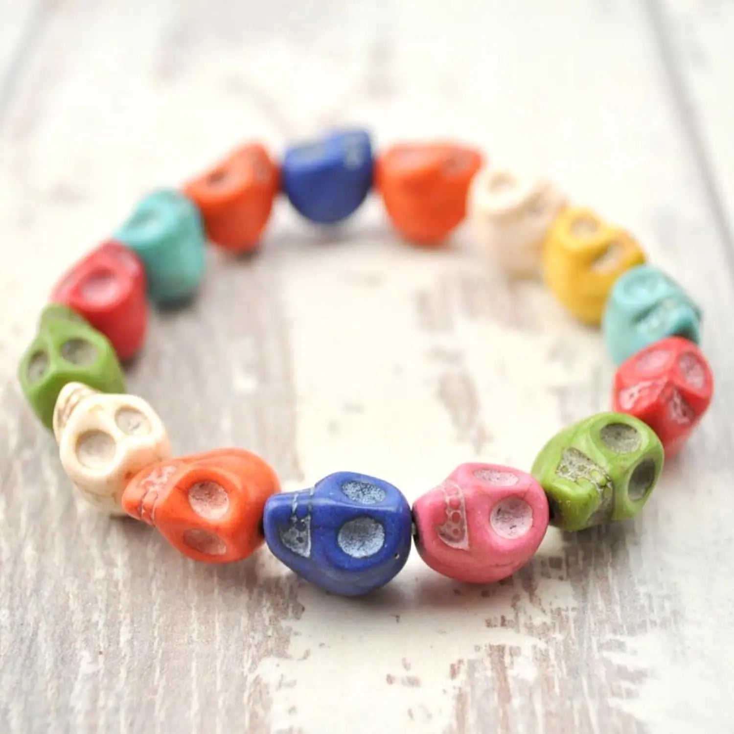 Multicoloured Rainbow Gothic Skull Bracelet with Howlite Stones