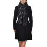 Woman in black dress and scarf wearing Multicoloured Textured Boa Print Scarf