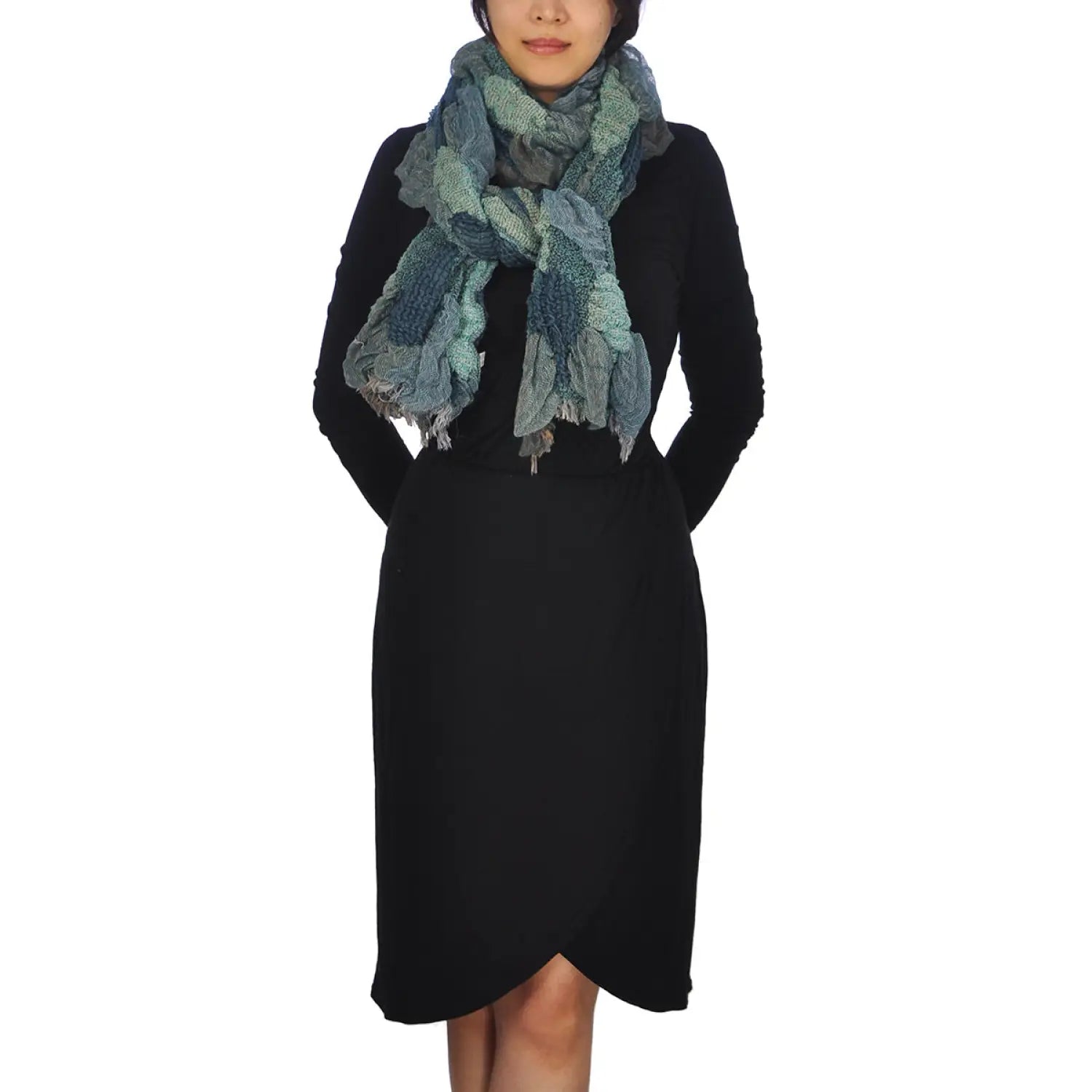 Multicoloured Two-Toned Textured Reversible Autumn Winter Scarf on woman