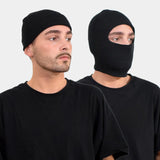 Man wearing a black cotton blend balaclava face cover hat