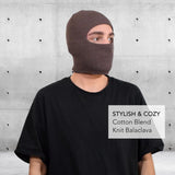 Man wearing brown knitted balaclava face cover hat - Multifunctional cotton blend product