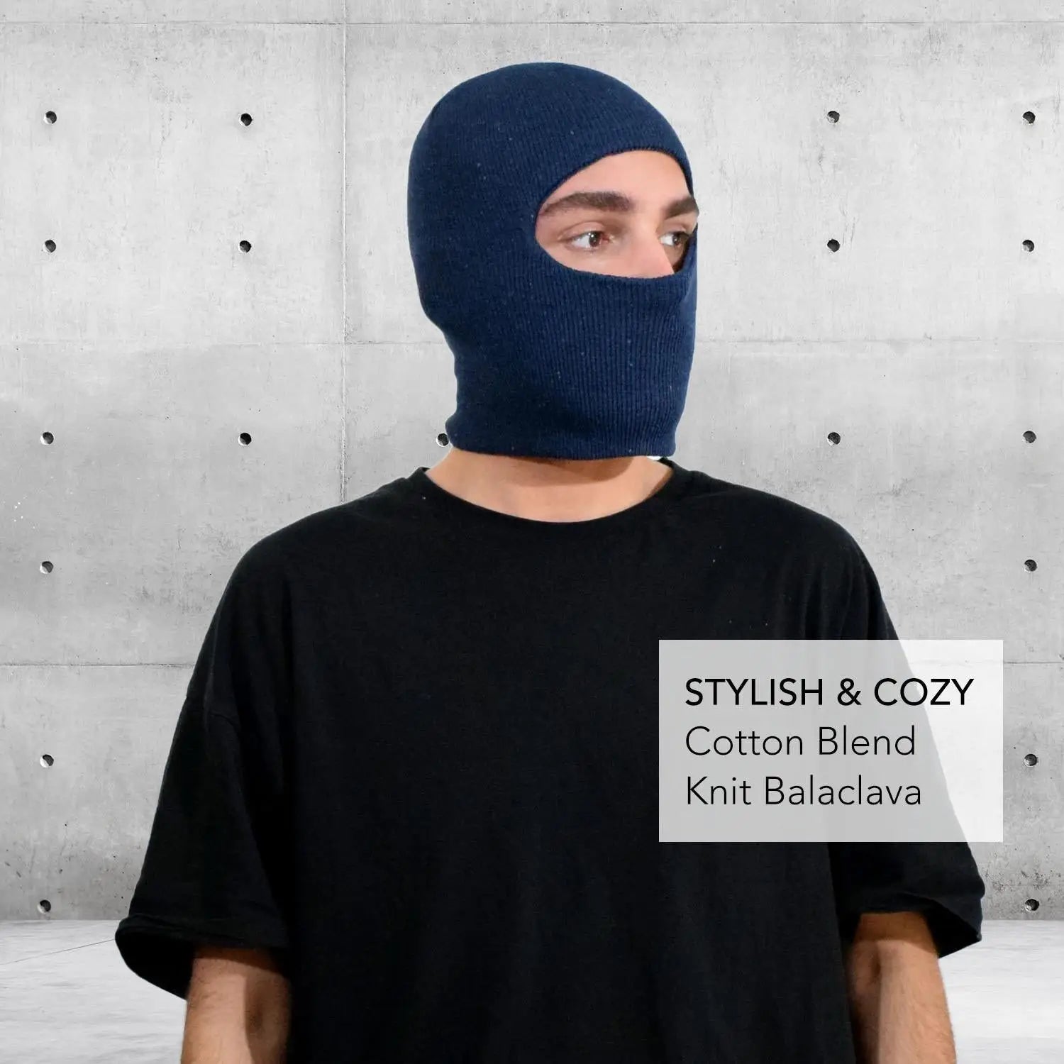 Multifunctional Cotton Blend Balaclava Face Cover Hat - Man wearing blue knitted mask