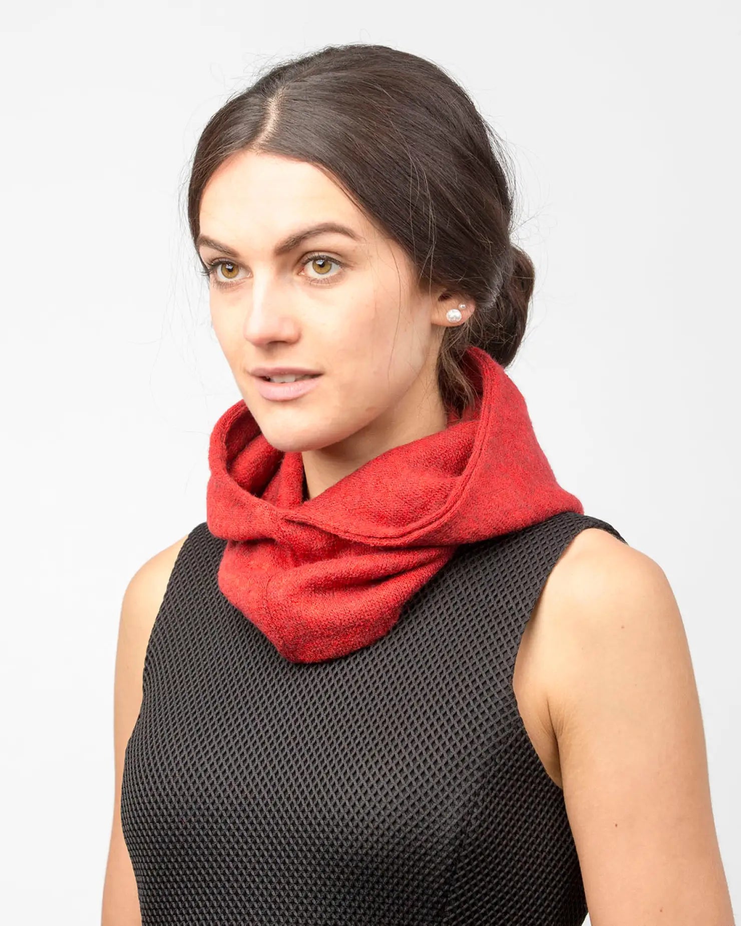 Multifunctional Hooded Autumn Winter Snood with woman wearing red scarf
