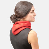 Woman wearing red neck warmer from Multifunctional Hooded Autumn Winter Snood