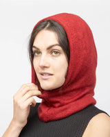 Woman wearing red knit hoodie from Multifunctional Hooded Autumn Winter Snood.