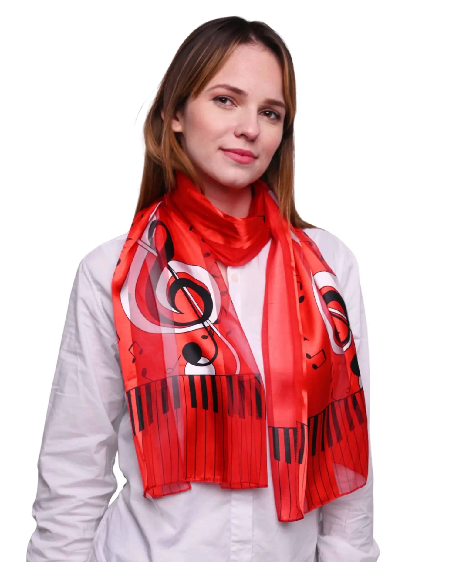 Music Satin Scarf for Unisex with Piano Clef Print