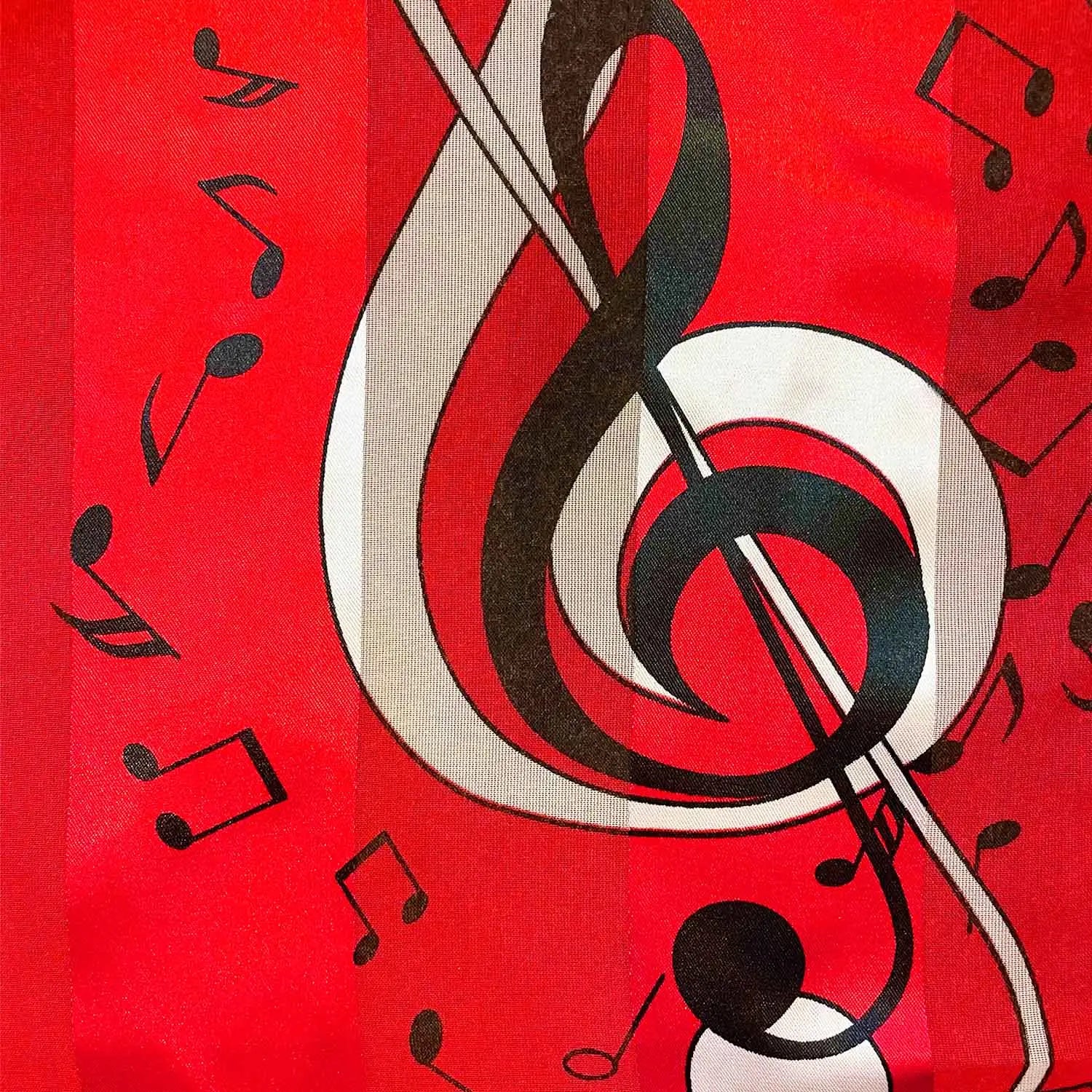 Red background with treble and music notes on Music Satin Scarf for Unisex Piano Clef Print.