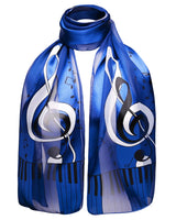 Blue satin stripe scarf with piano clef notes