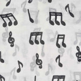 Black and white musical note pattern on pure silk scarf