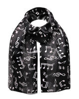 Black scarf with musical notes on Musical Note Satin Stripe Soft Scarf.