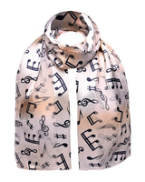 White satin stripe scarf with musical notes