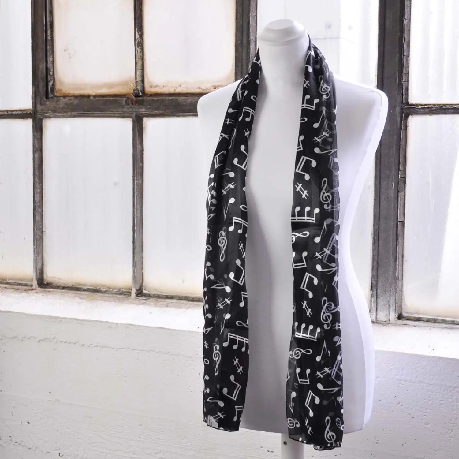 Musical note satin stripe soft scarf with symbol pattern