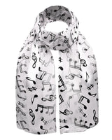 White satin stripe scarf with musical notes pattern