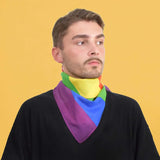Colorful scarf-wearing man in Muted Rainbow 100% Cotton Bandana