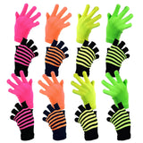 Neon fingerless magic gloves displayed in pack.