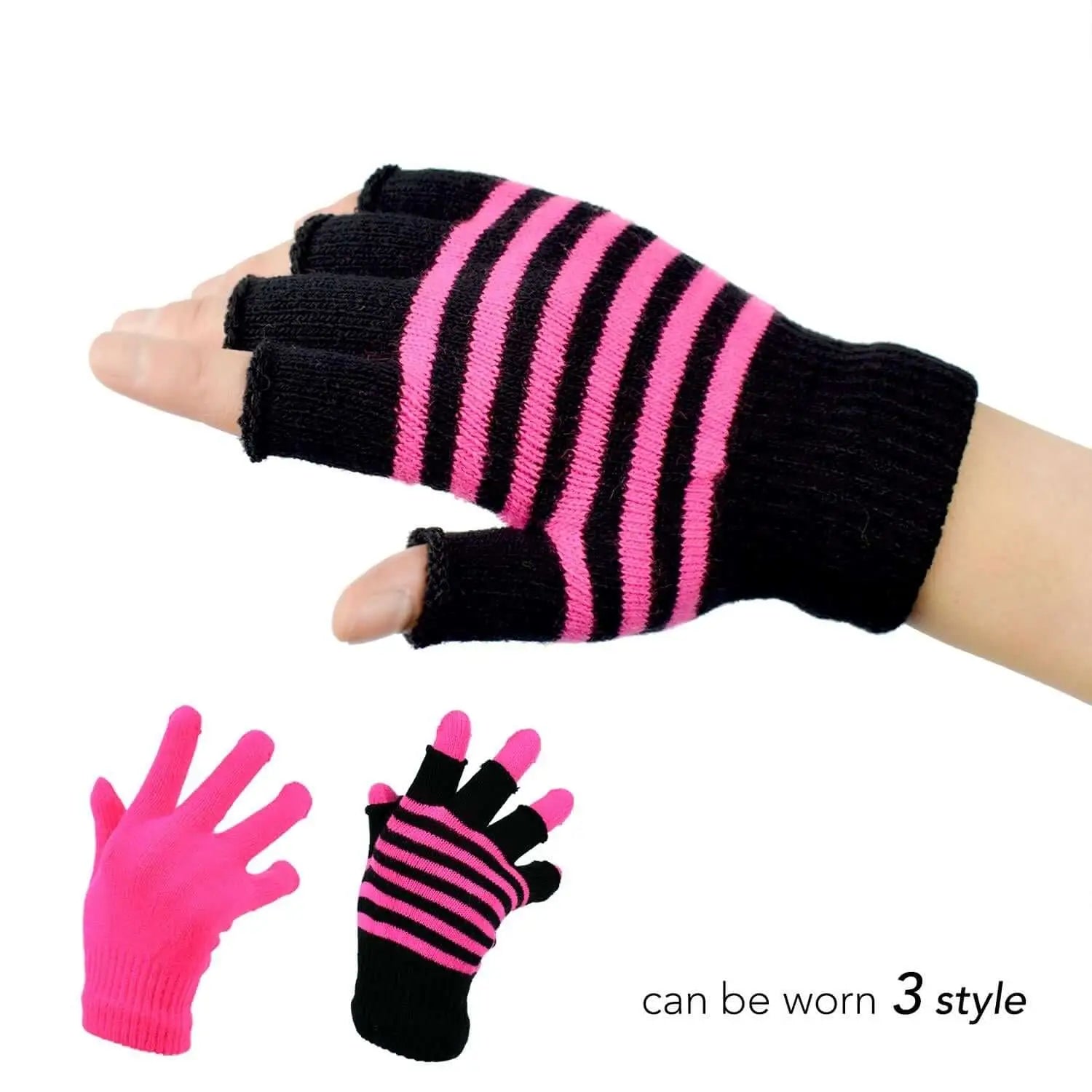 Pink and black fingerless magic gloves with hand - Neon 2-in-1 Full & Fingerless Magic Glove Pack