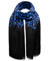Ombre leopard animal oversized scarf with black and blue leopard print