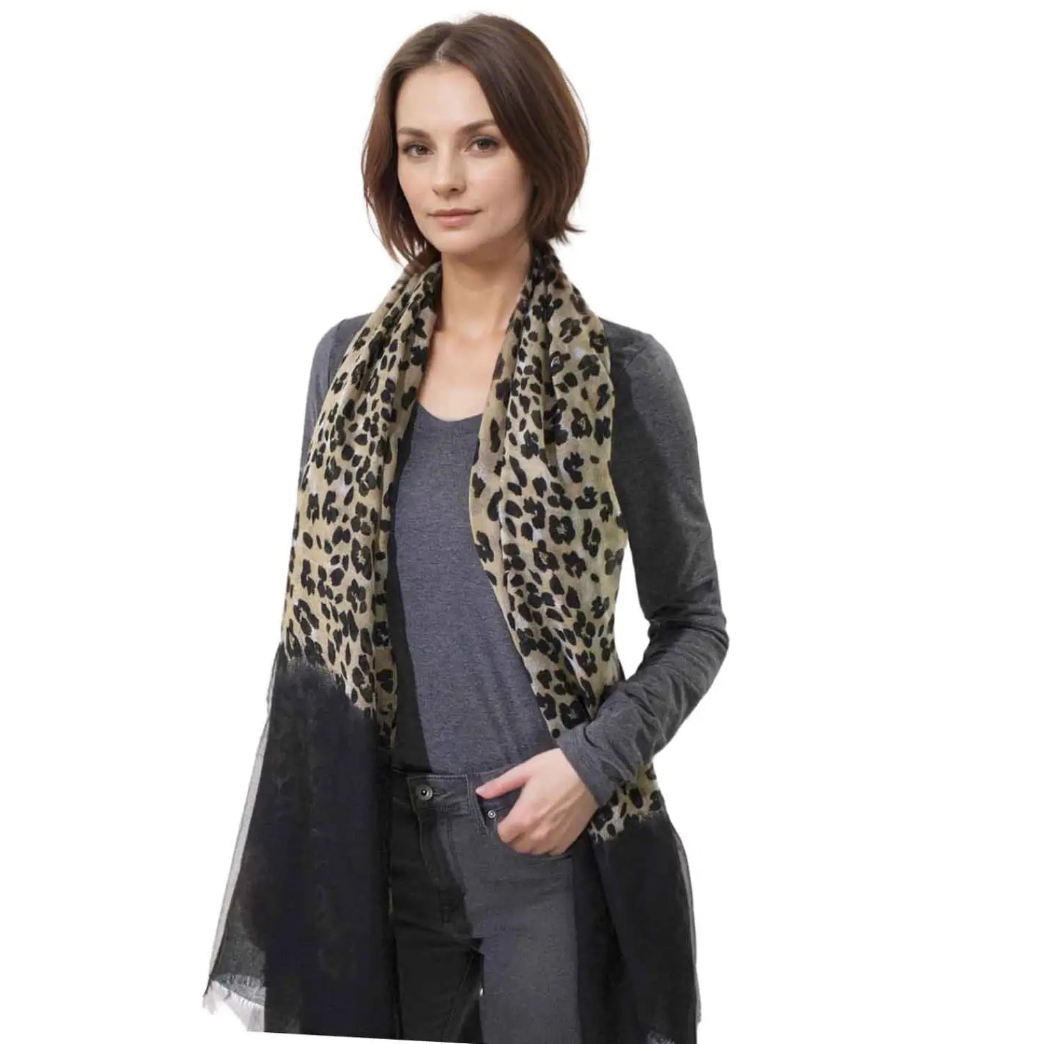 Ombre Leopard Animal Oversized Scarf - Shawls & Wraps