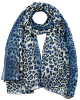 Ombre leopard print oversized scarf in blue and white pattern.
