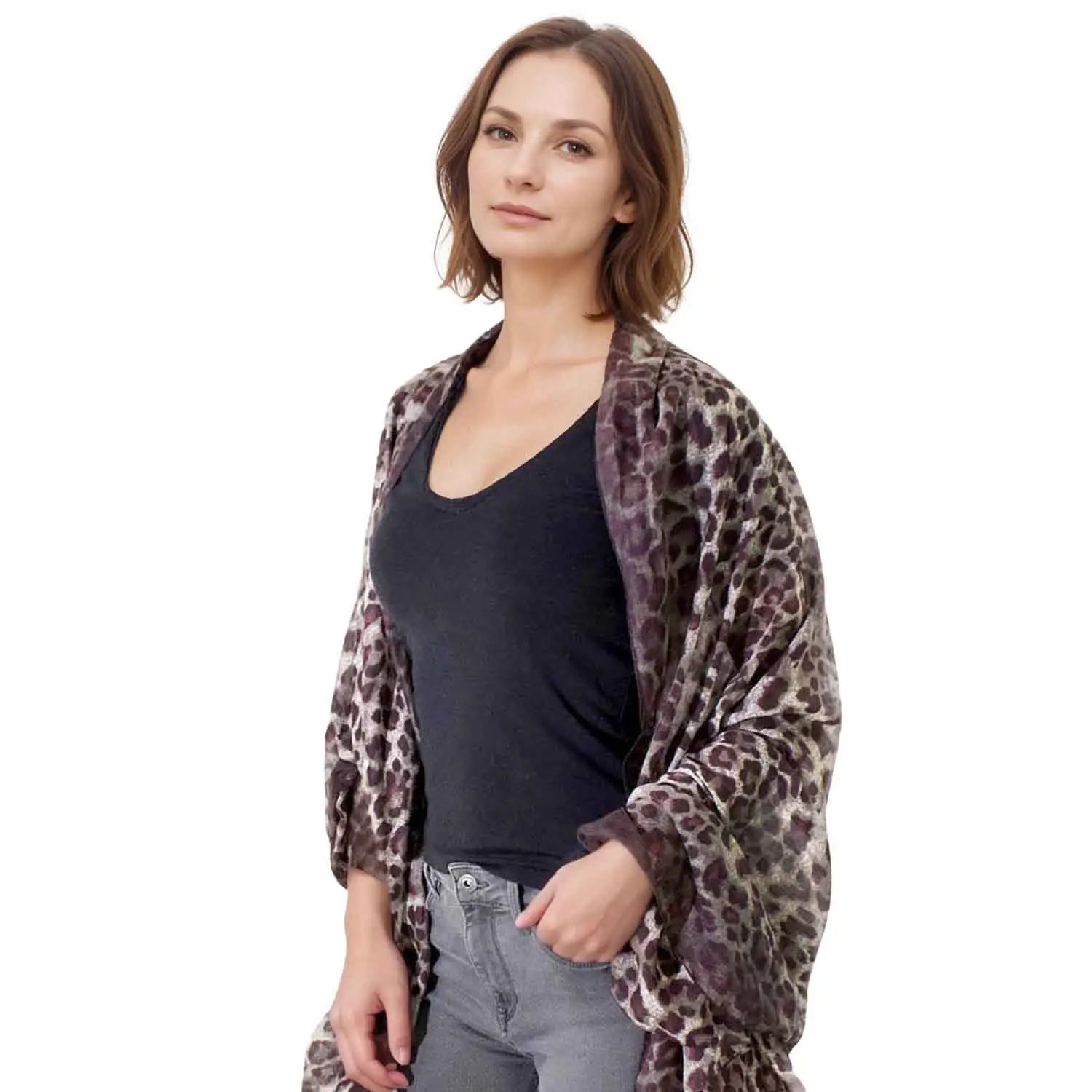 Ombre Leopard Print Dip Dye Oversized Scarf - Shawls & Wraps