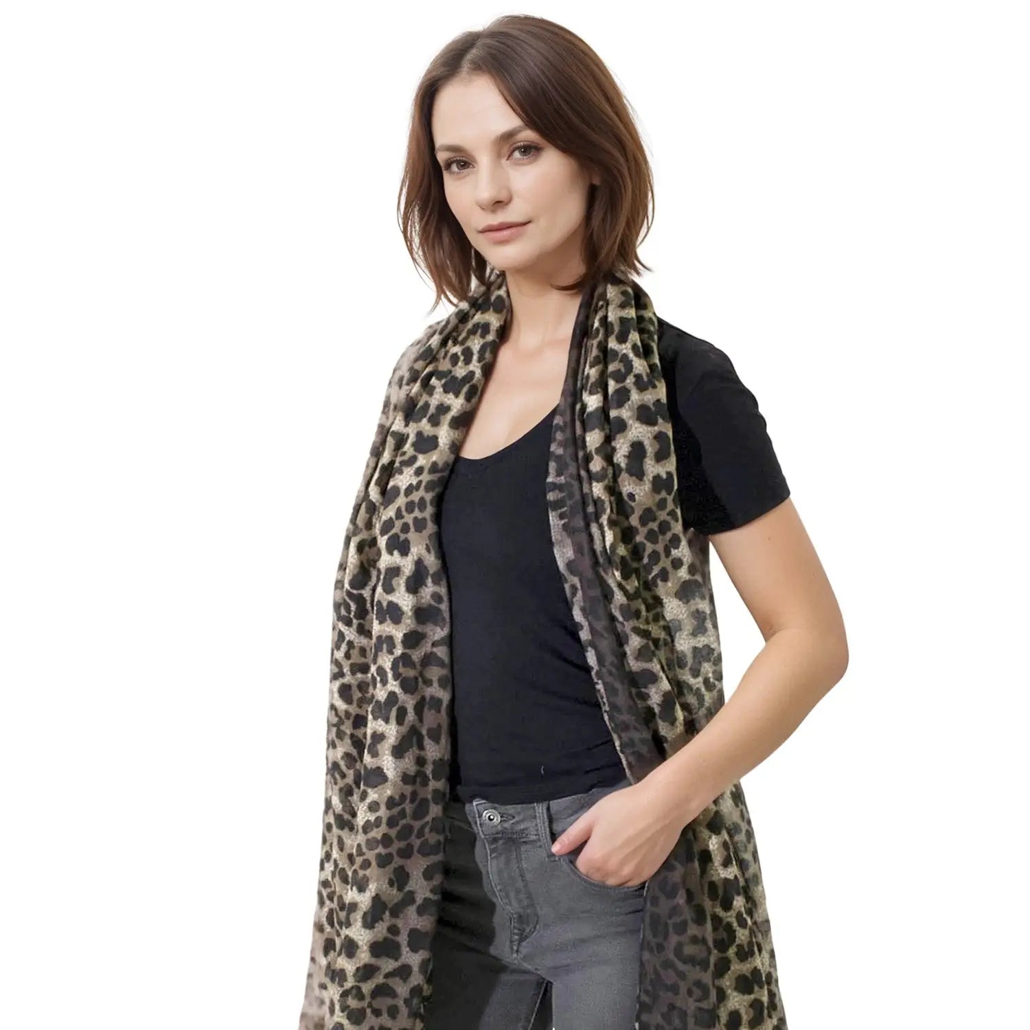 Ombre Leopard Print Dip Dye Oversized Scarf - Shawls & Wraps