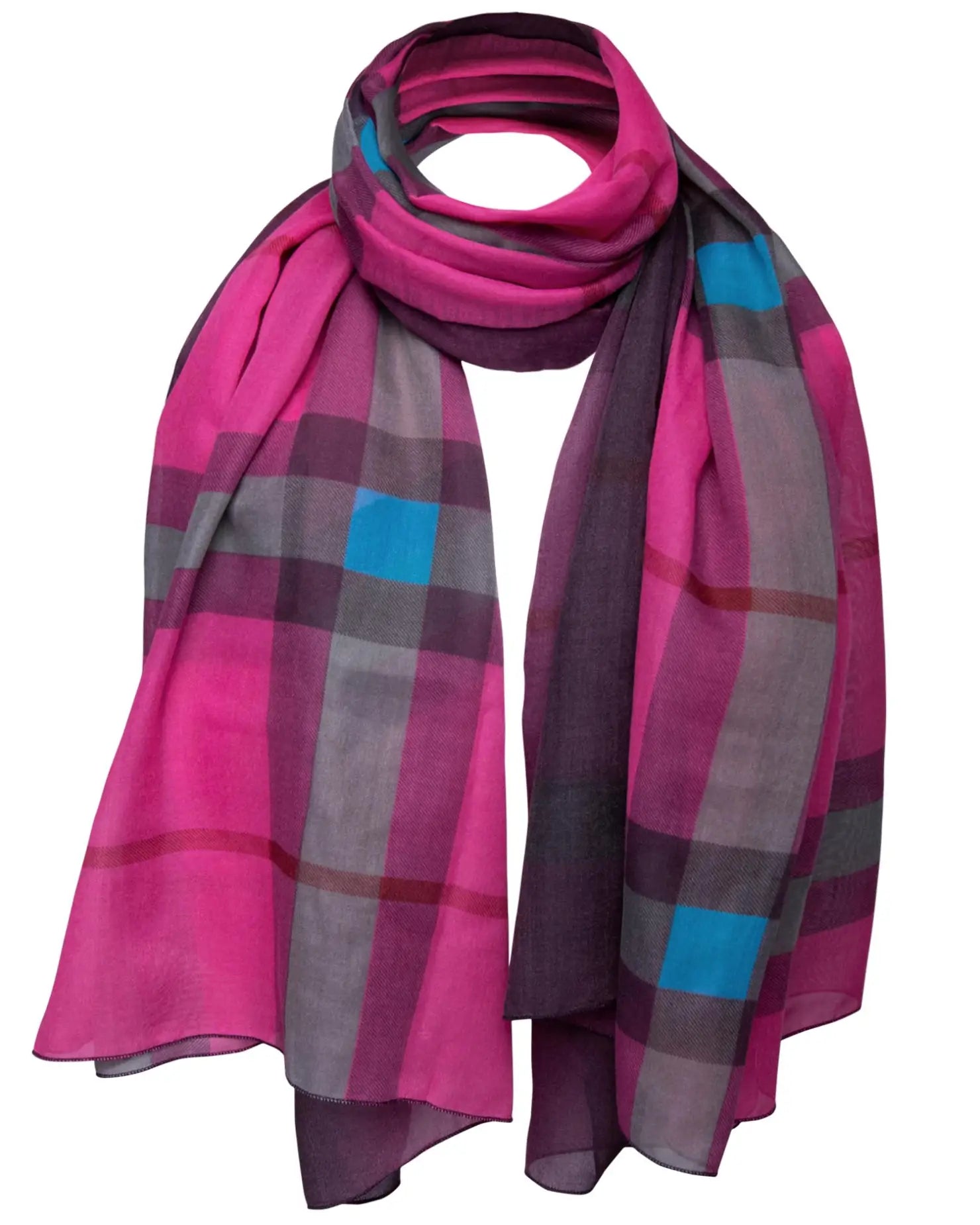 Pink and grey Ombre Tartan Oversized Scarf with check pattern