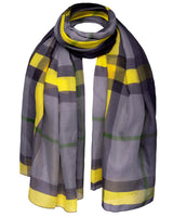 Ombre Tartan Oversized Scarf Shawl in Yellow and Grey Plaid Pattern