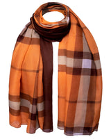 Ombre Tartan Oversized Scarf Shawl in brown and orange plaid pattern