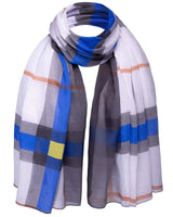 Ombre Tartan Oversized Scarf with Blue and Grey Check Pattern