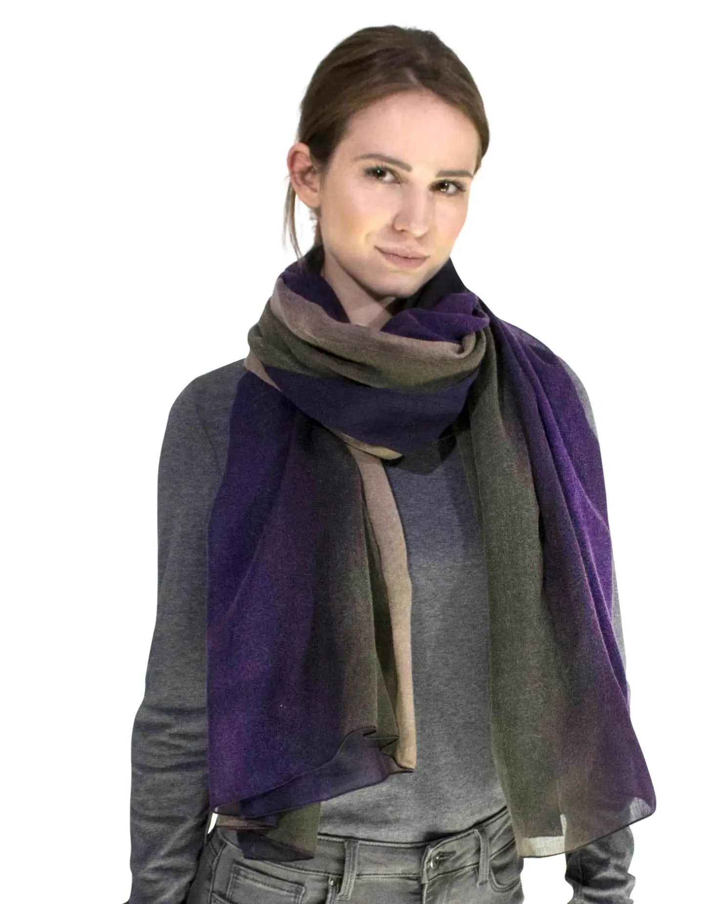 Tie Dye Ombre Soft Oversized Scarf in Purple and Grey