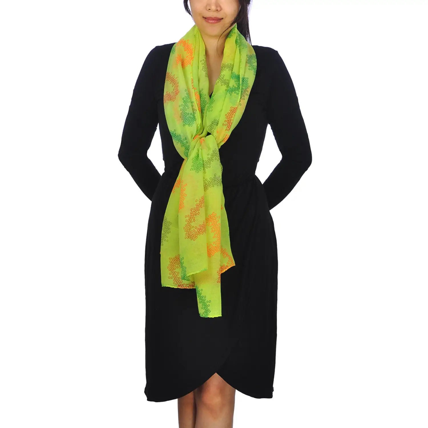 Oversized lightweight scarf with neon heart print, perfect year round